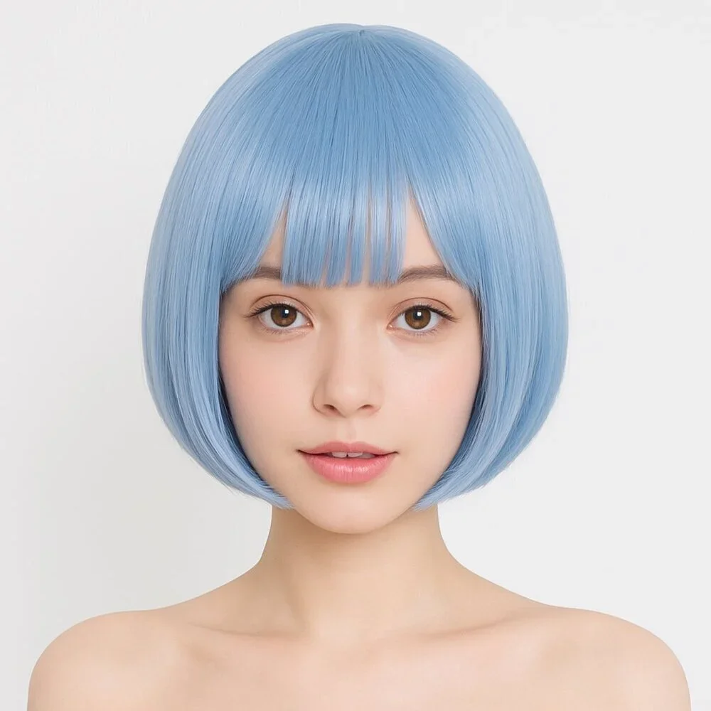 2/$30 NEW Short Bob Baby Blue Wig with Bangs Role CosPlay Dress Up Halloween